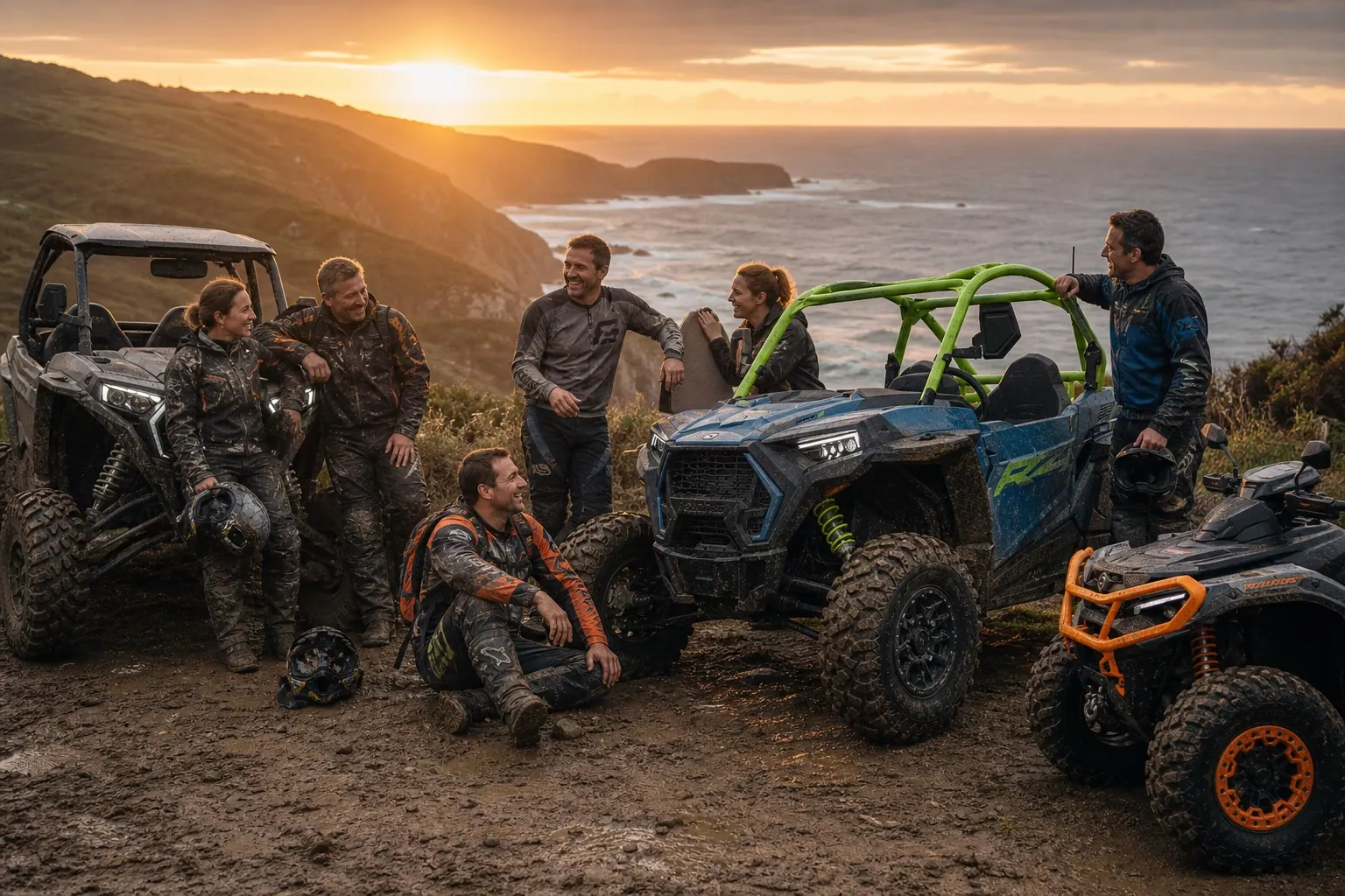 Grupo de riders con buggies y UTV